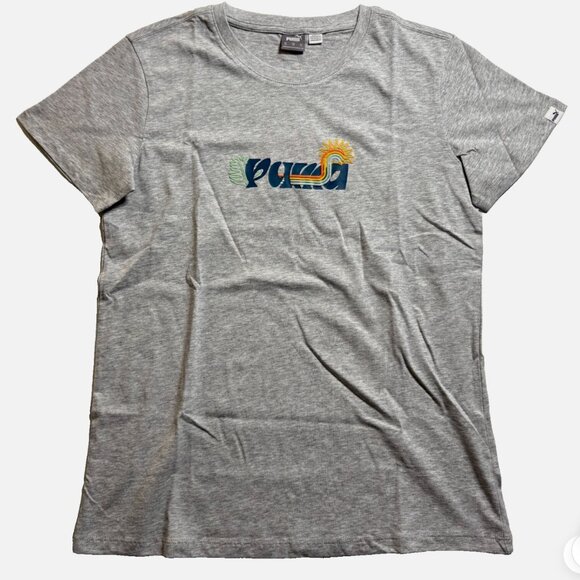 Puma Womens XS Radiant Graphic Cotton T-Shirt Gray Short Sleeve Tee NWT Sporty - Picture 1 of 8